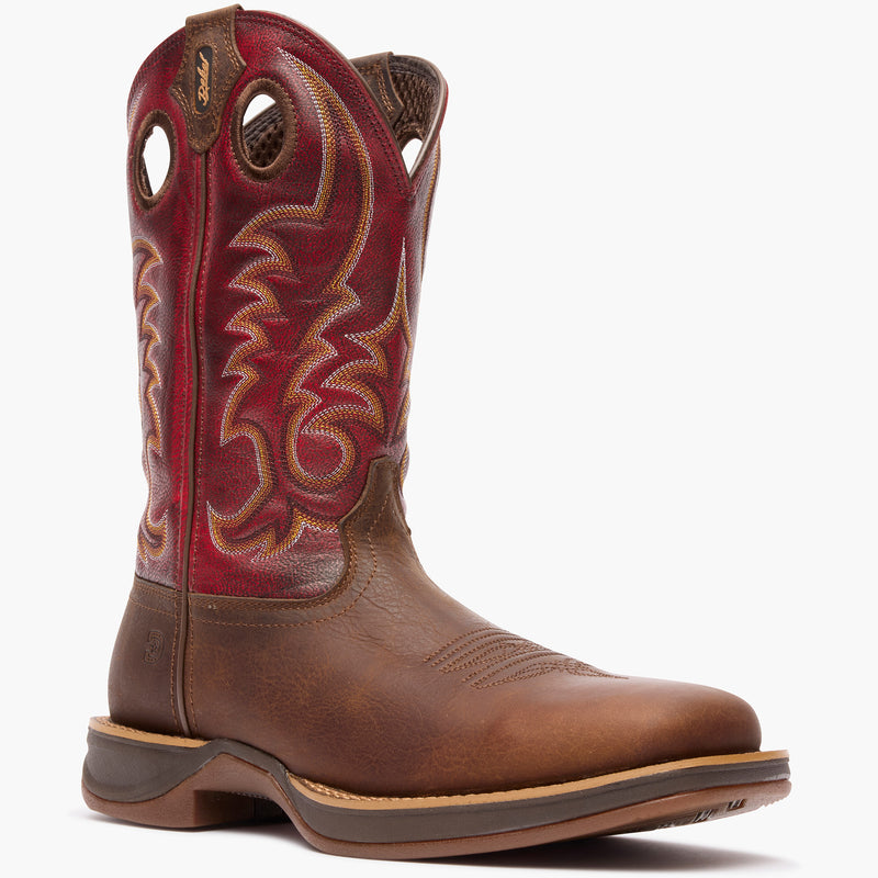 Front view of Durango Rebel Ultra Lite red shaft square toe western boot