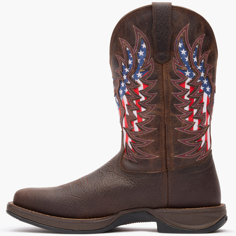 Inner side view of Durango Rebel Ultra Lite patriotic eagle brown square toe western boot