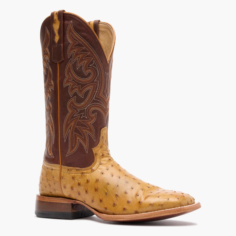 Front view of Durango Premium Exotic brown square toe Ostrich western boot