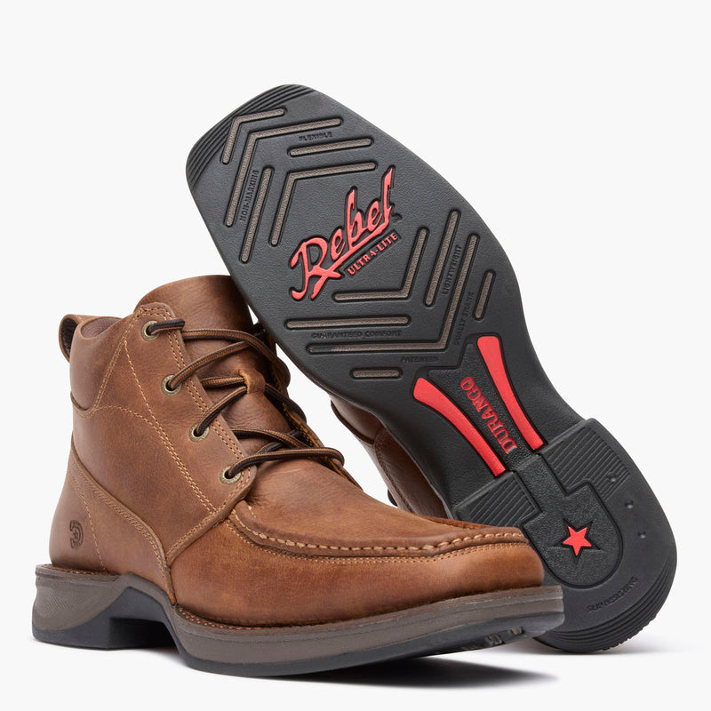 Outsole view of Durango® men’s 5 ½” Mustang Brown Red Dirt Rebel™ Ultra-Lite Lacer