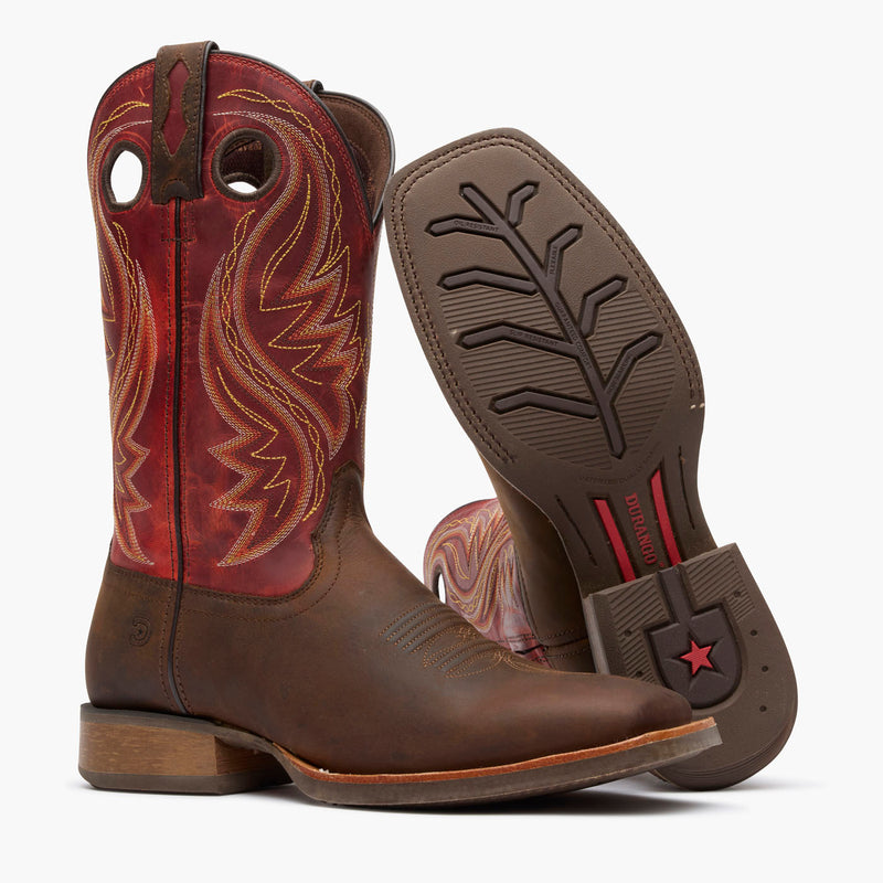 Front pair view of Durango® men’s 12” Hickory Brown/Chili Pepper Rebel Pro™