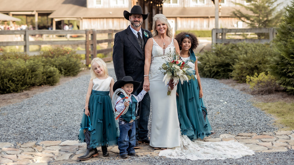 Groom and bride with kids'