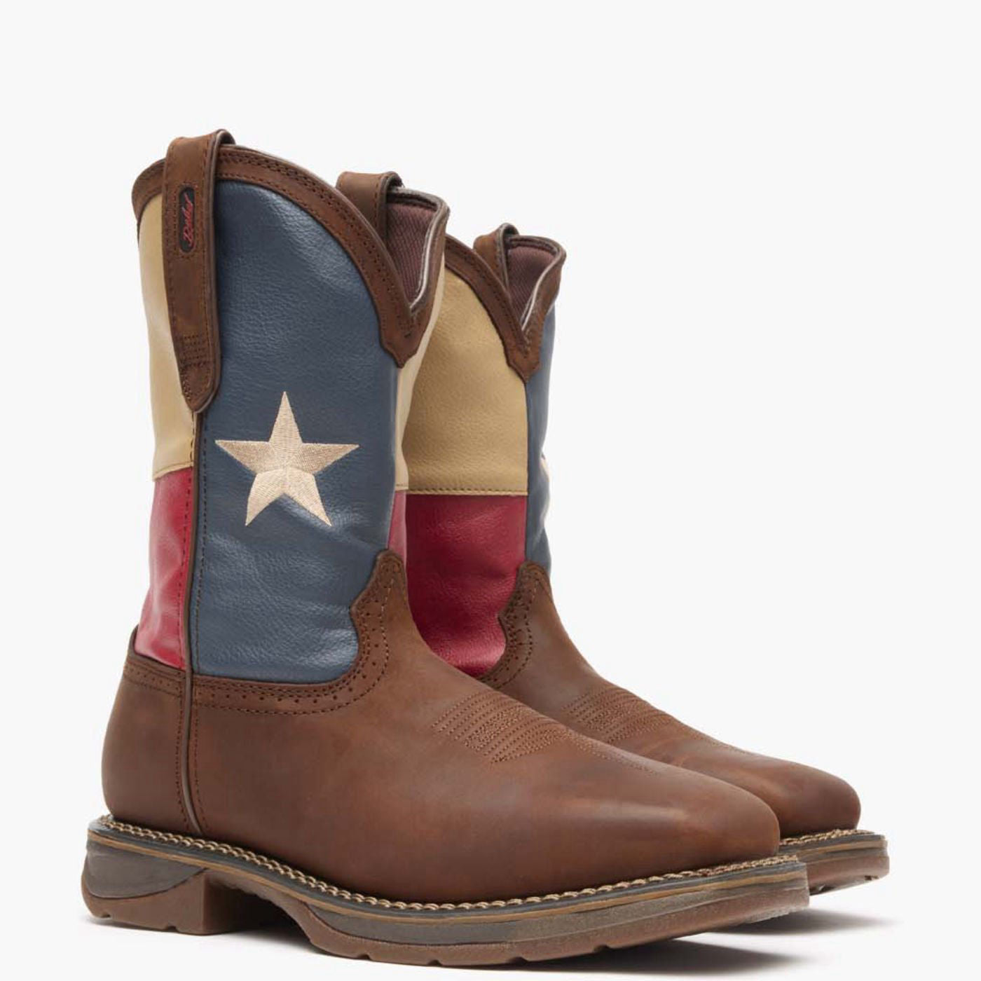 Front pair view of Durango Workin' Rebel texas flag work boots