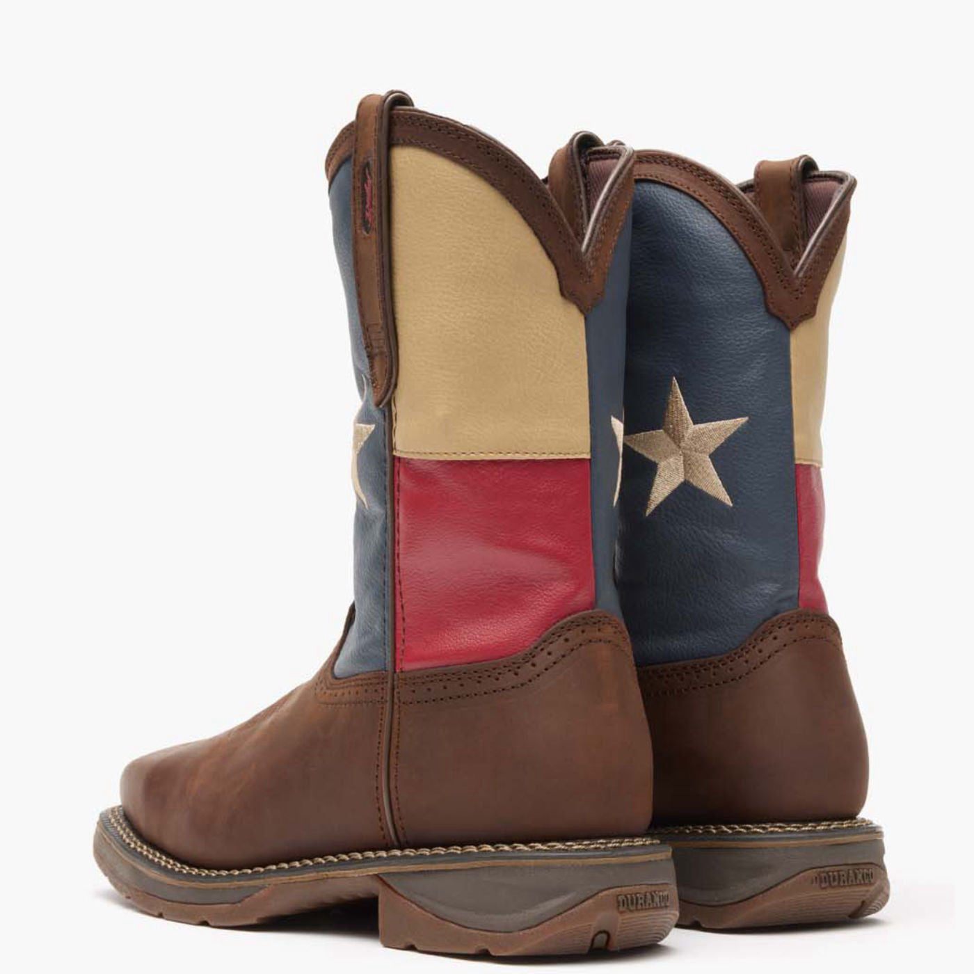 Back pair view of Durango Workin' Rebel Texas flag work boots