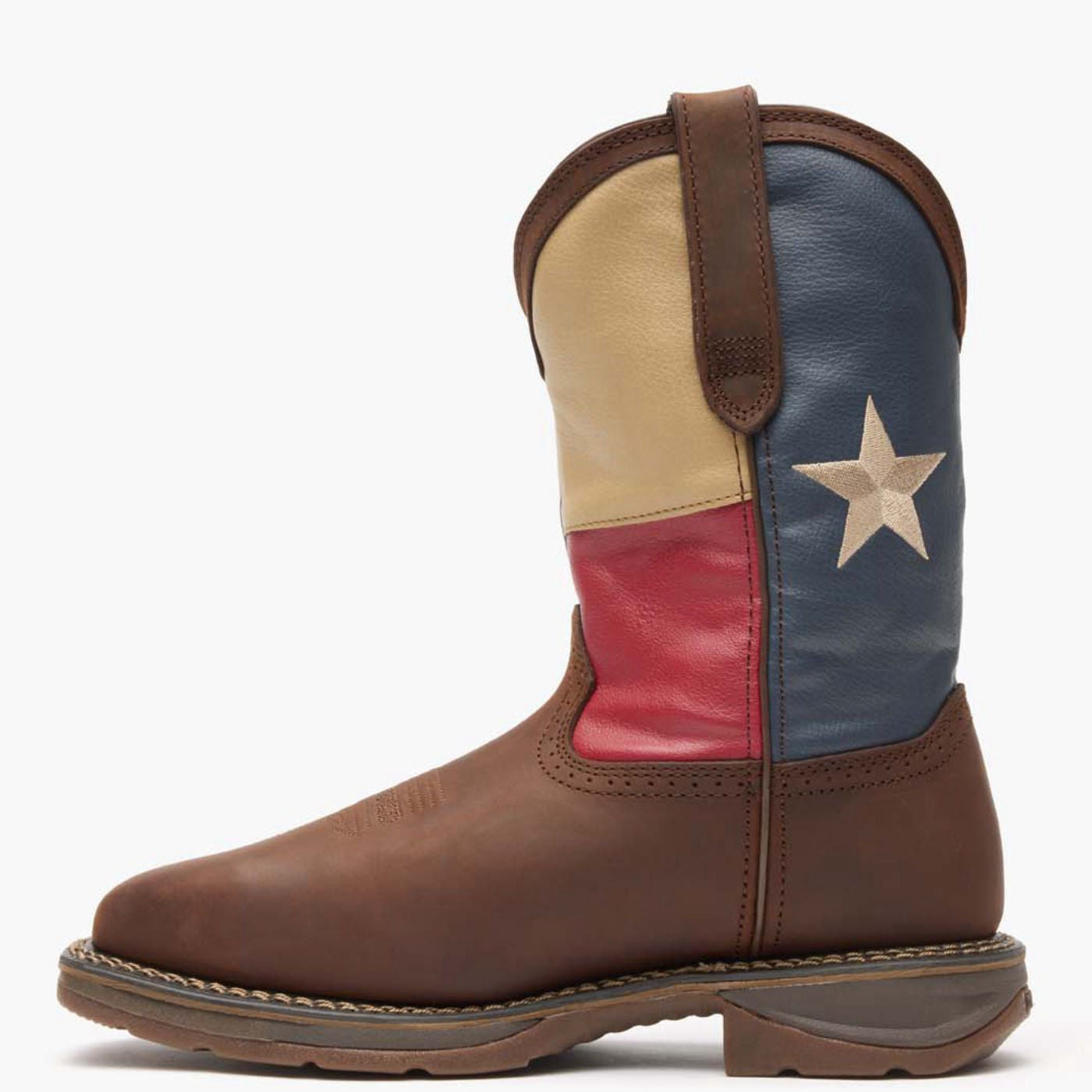 Inner side view of Durango Workin' Rebel Texas flag work boot