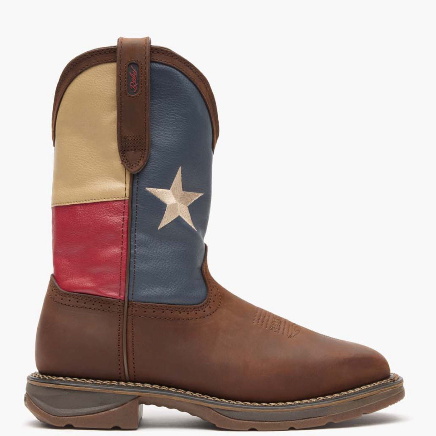 Outer side view of Durango Workin' Rebel Texas flag work boot