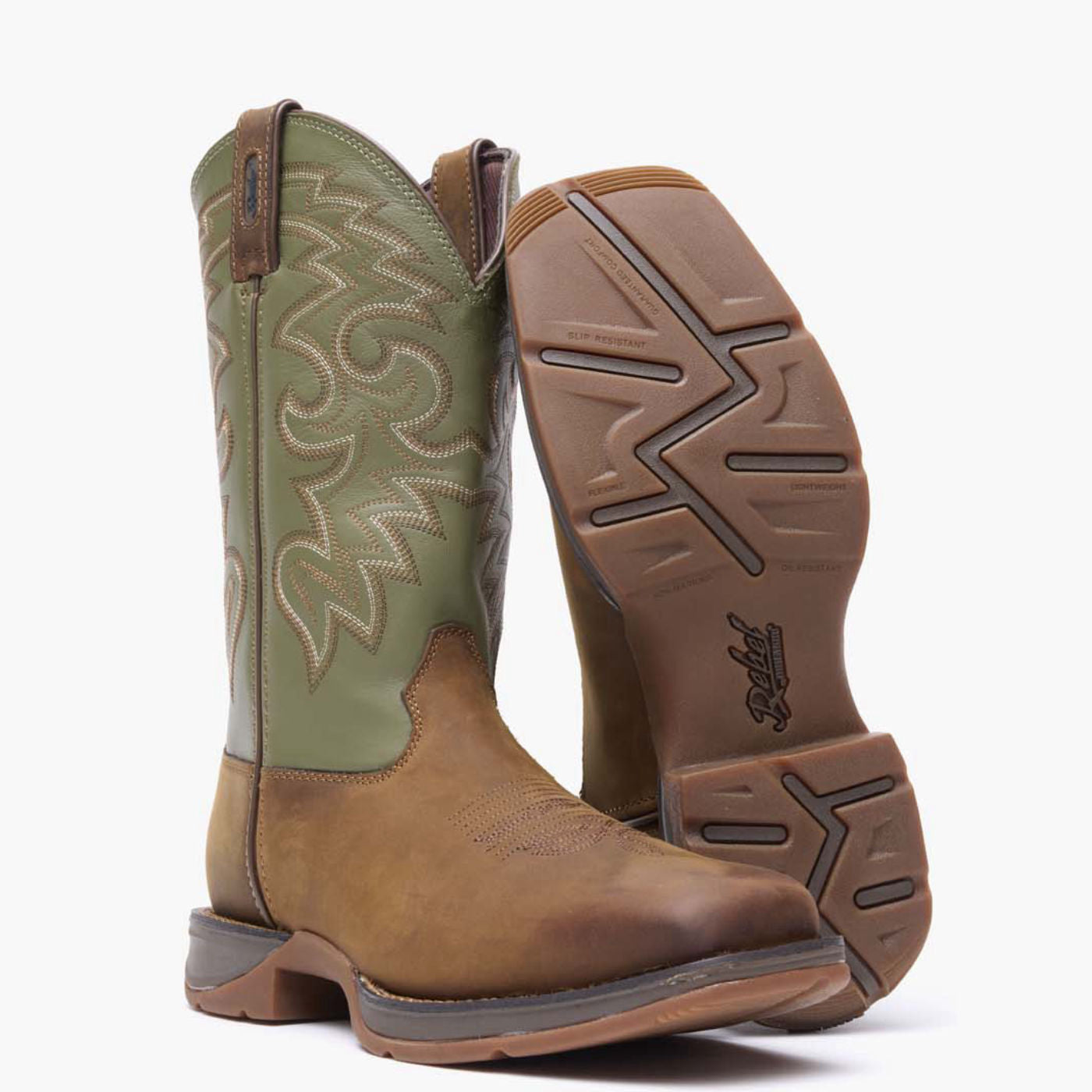 Rebel by Durango® Coffee & Cactus Pull-On Western Boot - outsole