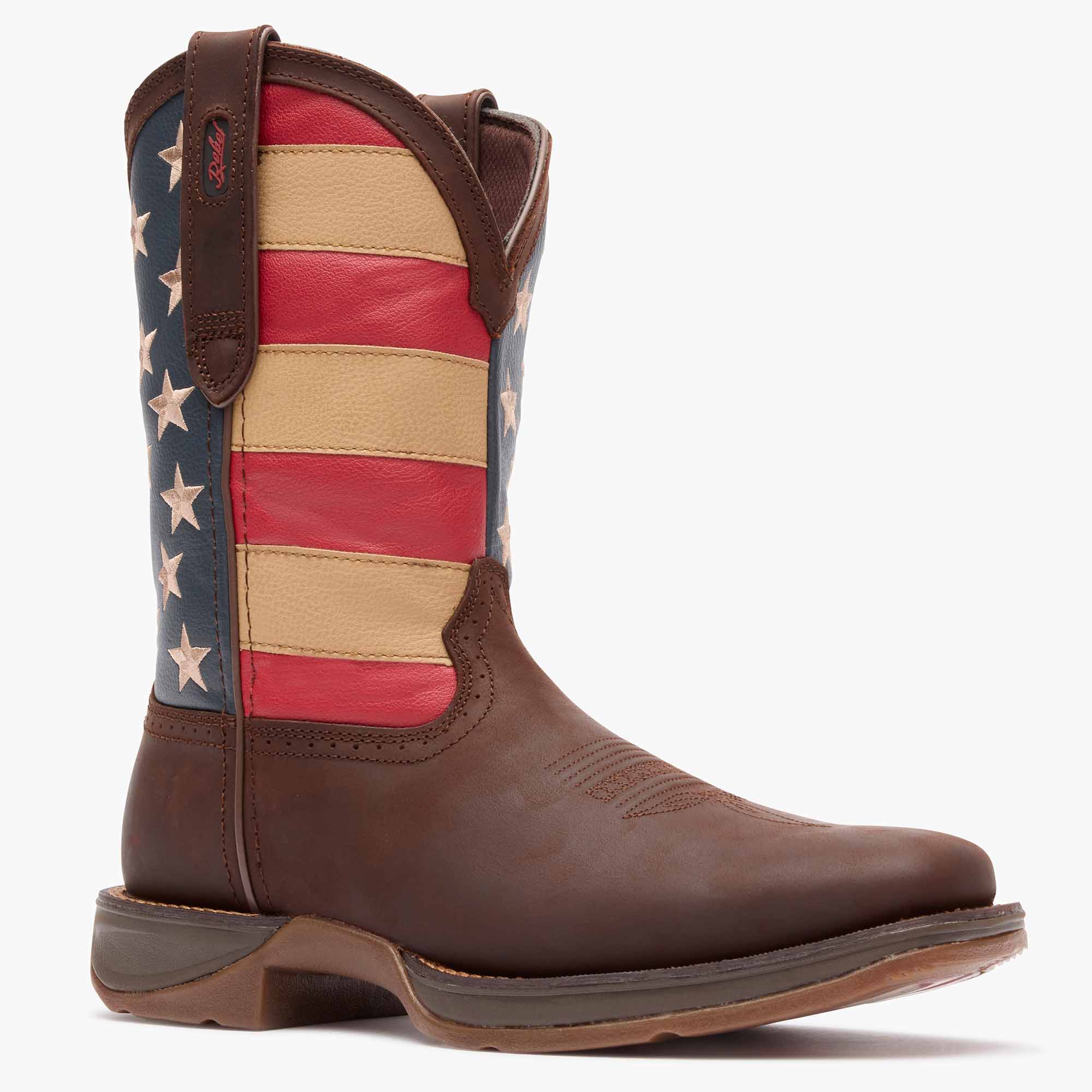 Front view of Durango Rebel™ USA Flag Square Toe Western Boot