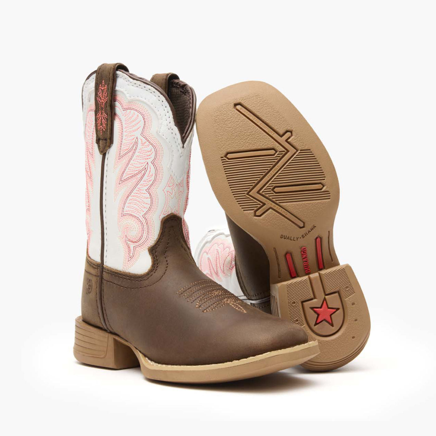 Durango® Lil' Rebel Pro™ Big Kid's Trail Brown and White Western Boot - outsole