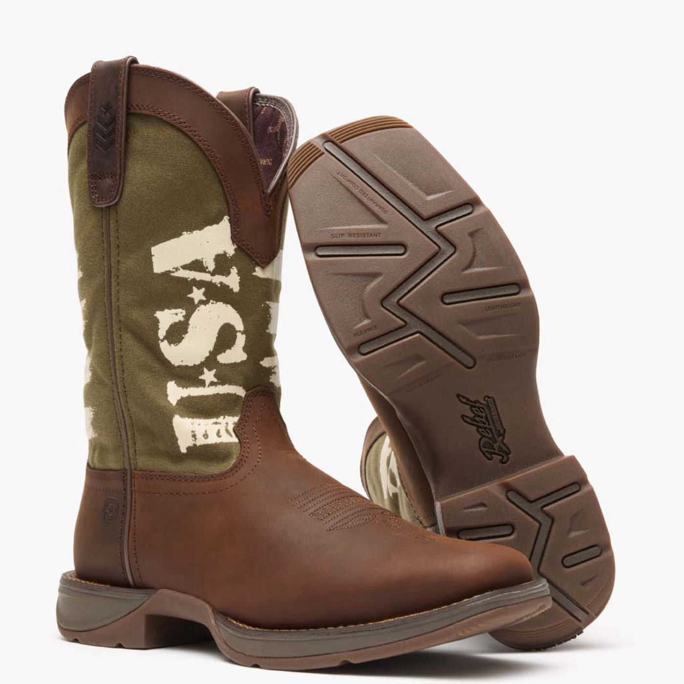 Rebel by Durango® Army Green USA Print Western Boot - outsole