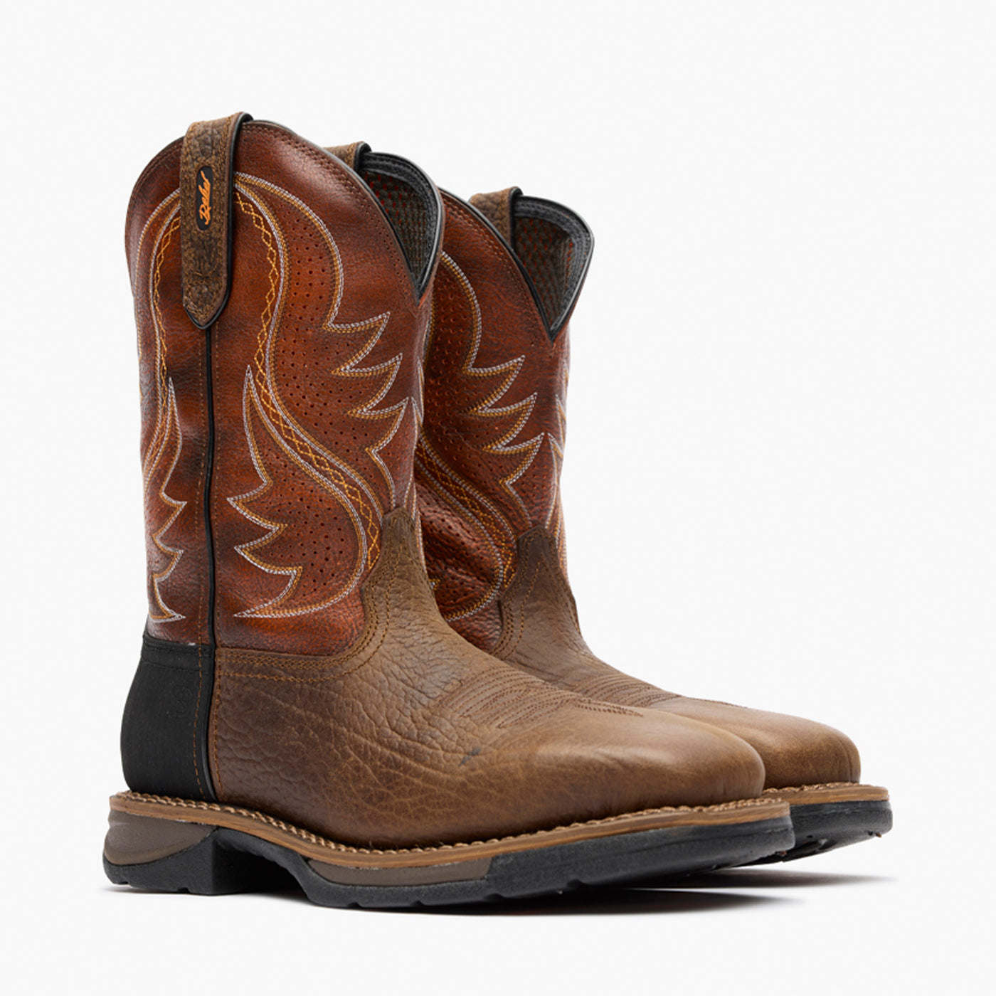 Front pair view of Durango Workin' Rebel ventilated brown square toe work boots