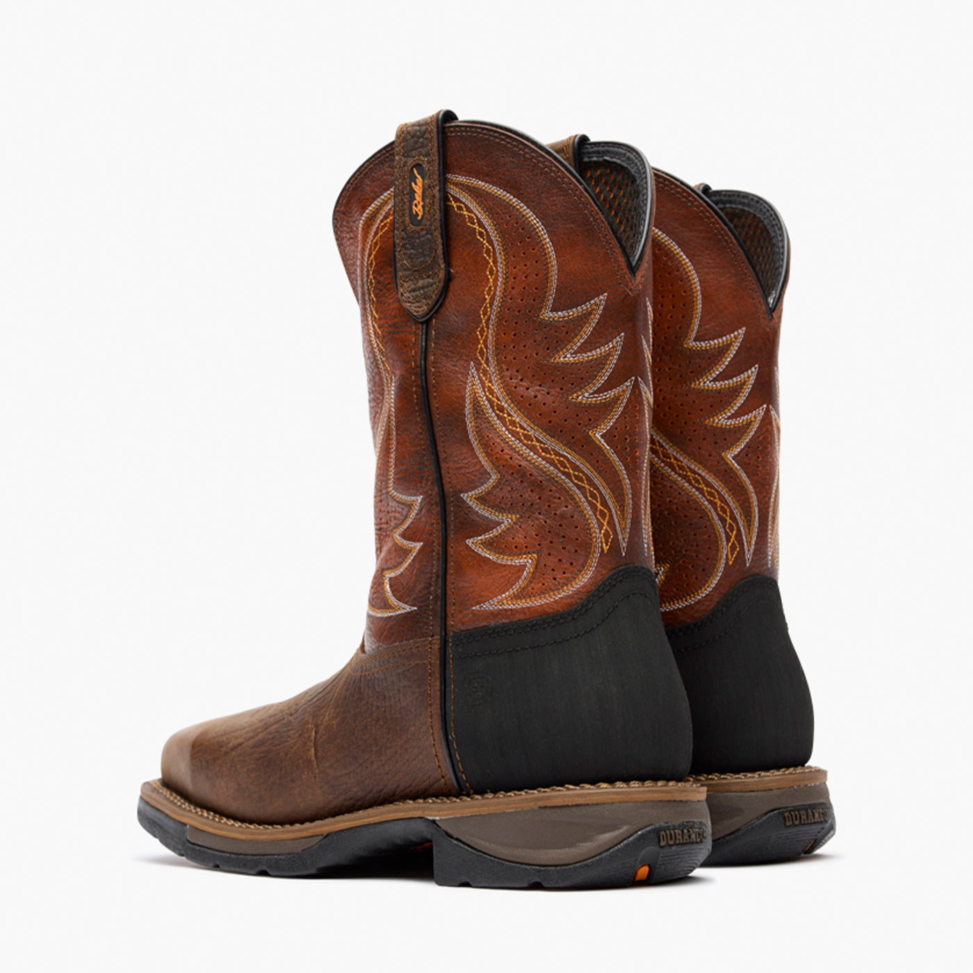 Back pair view of Durango Workin' Rebel ventilated brown square toe work boots