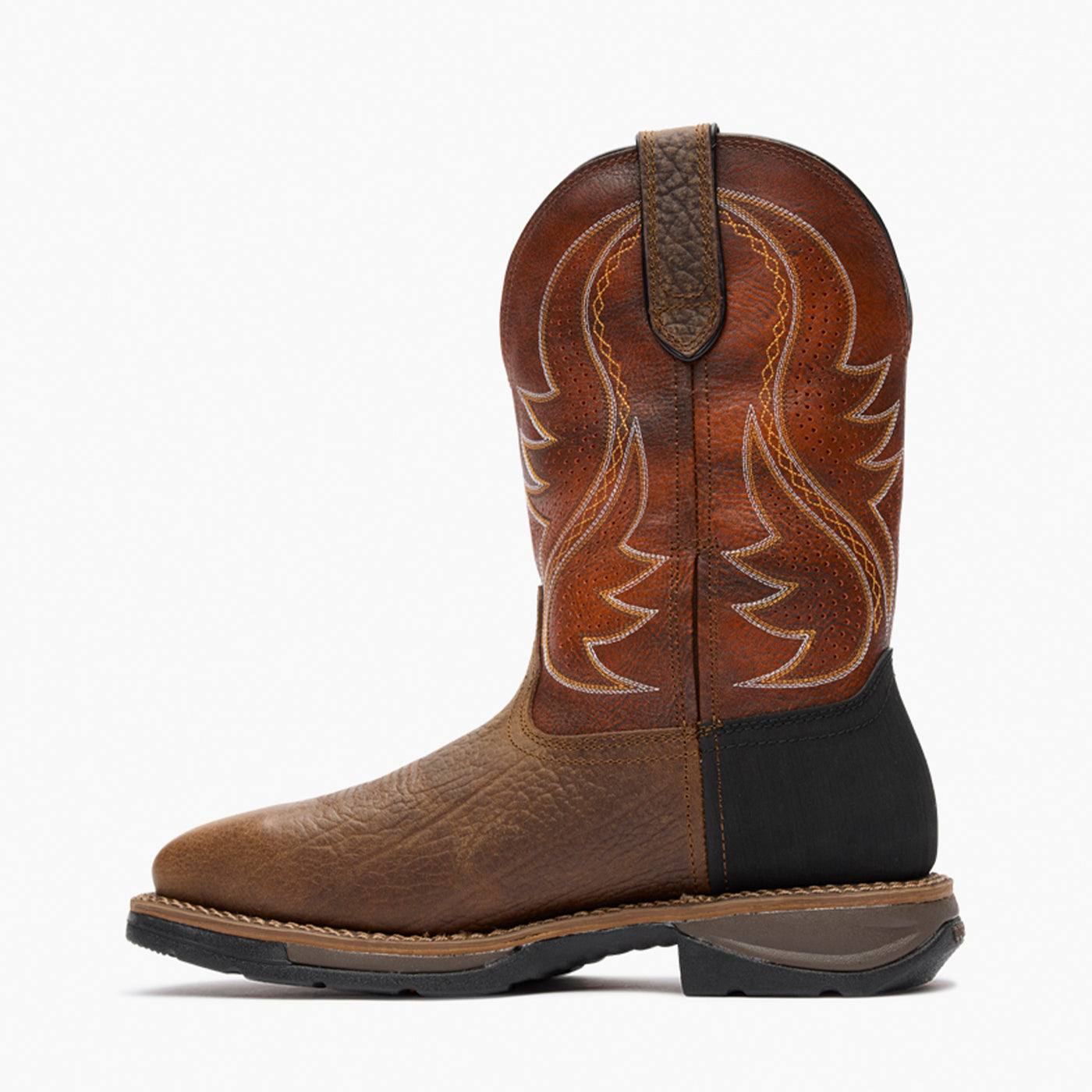Inner side view of Durango Workin' Rebel ventilated brown square toe work boot