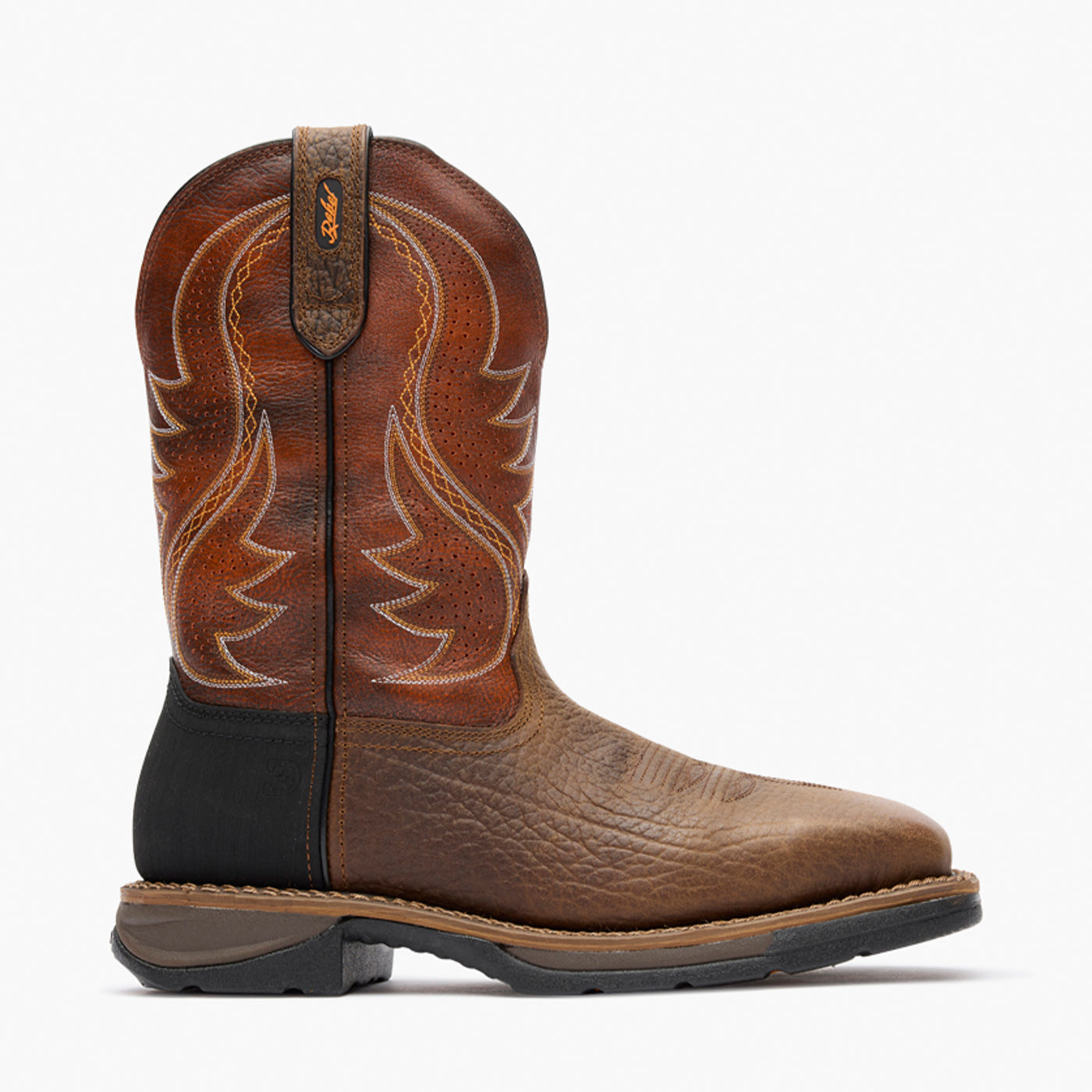 Outer side view of Durango Workin' Rebel ventilated brown square toe work boot