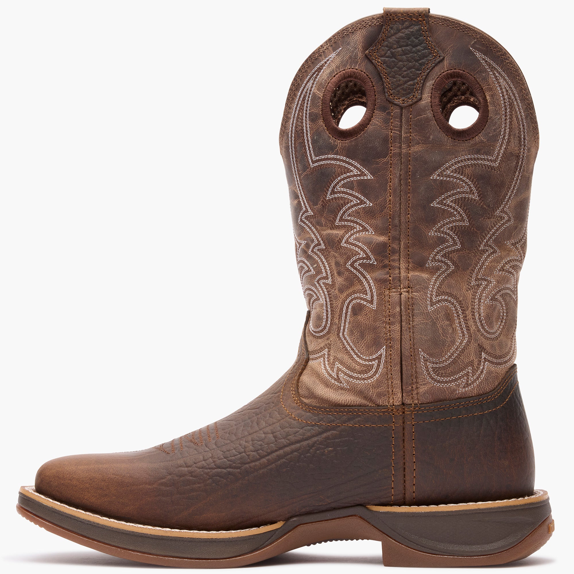 Inner side view of Durango Rebel Ultra Lite Brown Square Toe Western Boot
