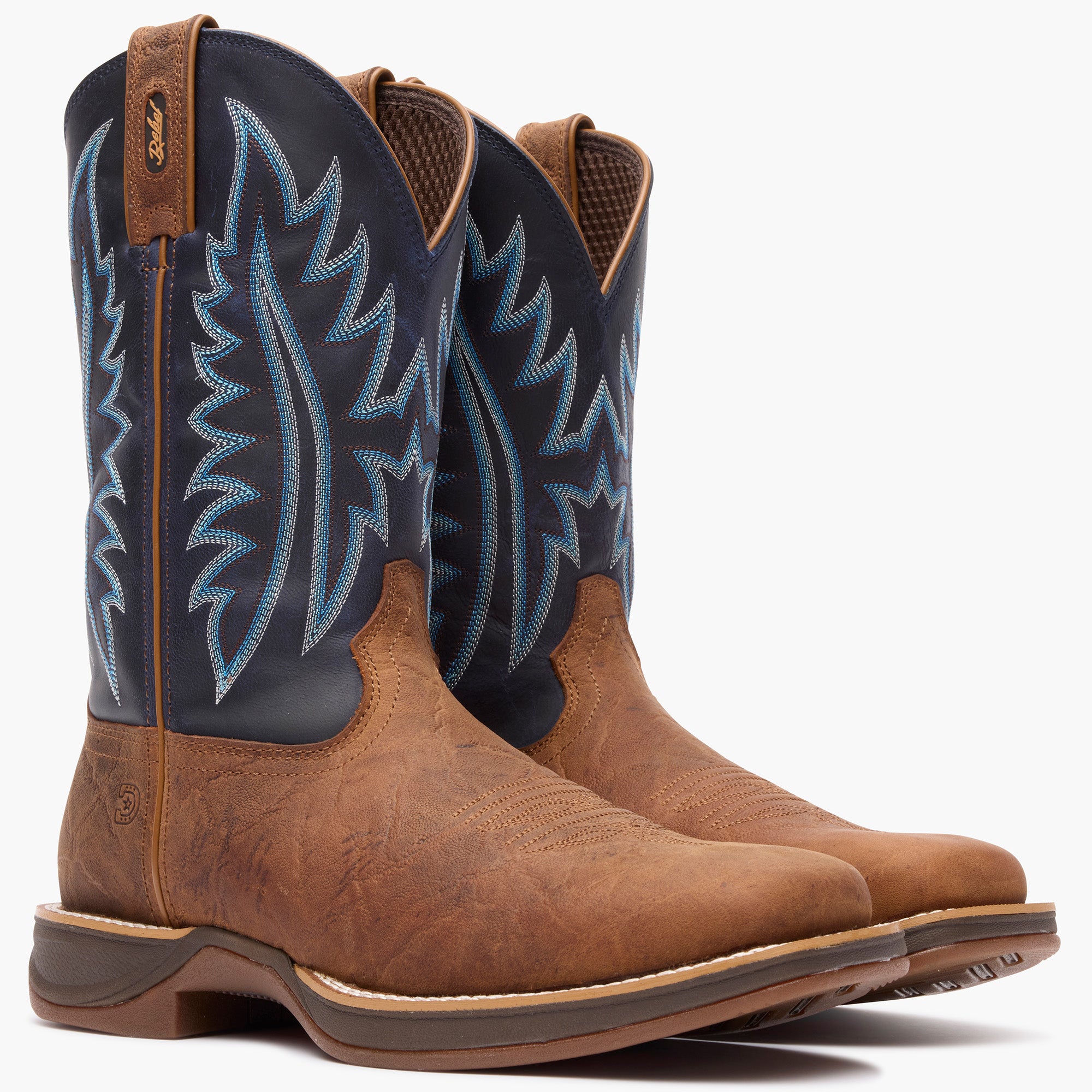 Front view of a pair of of Durango Rebel Ultra Lite brown square toe western boots