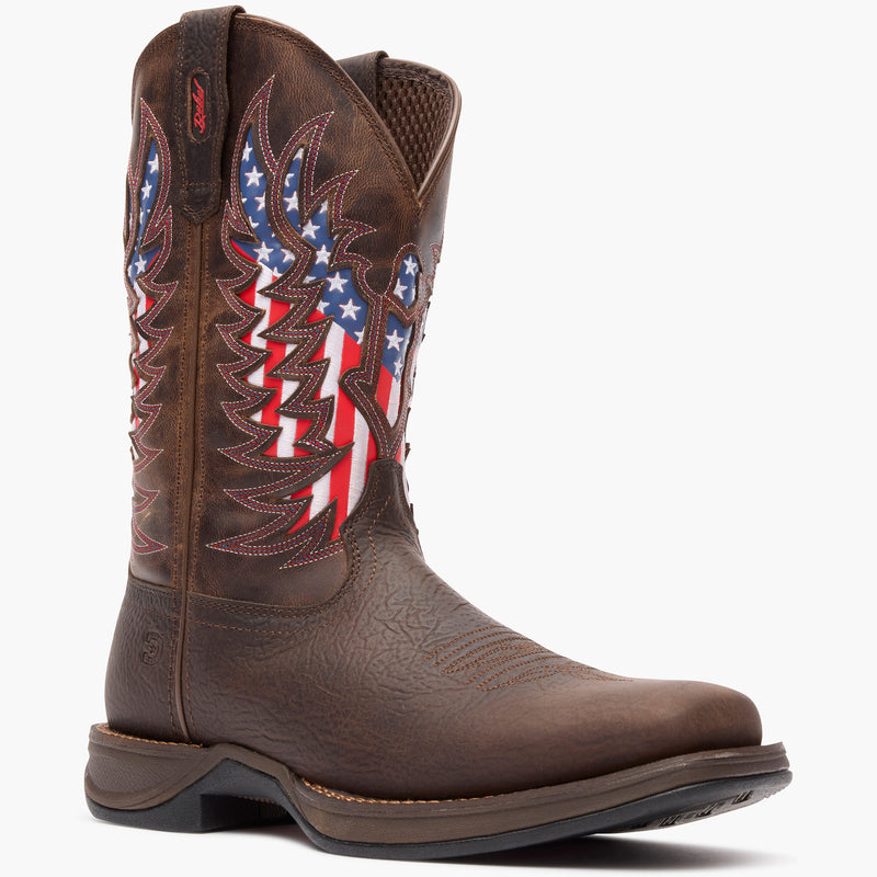 Front view of Durango Rebel Ultra Lite patriotic eagle brown square toe western boot