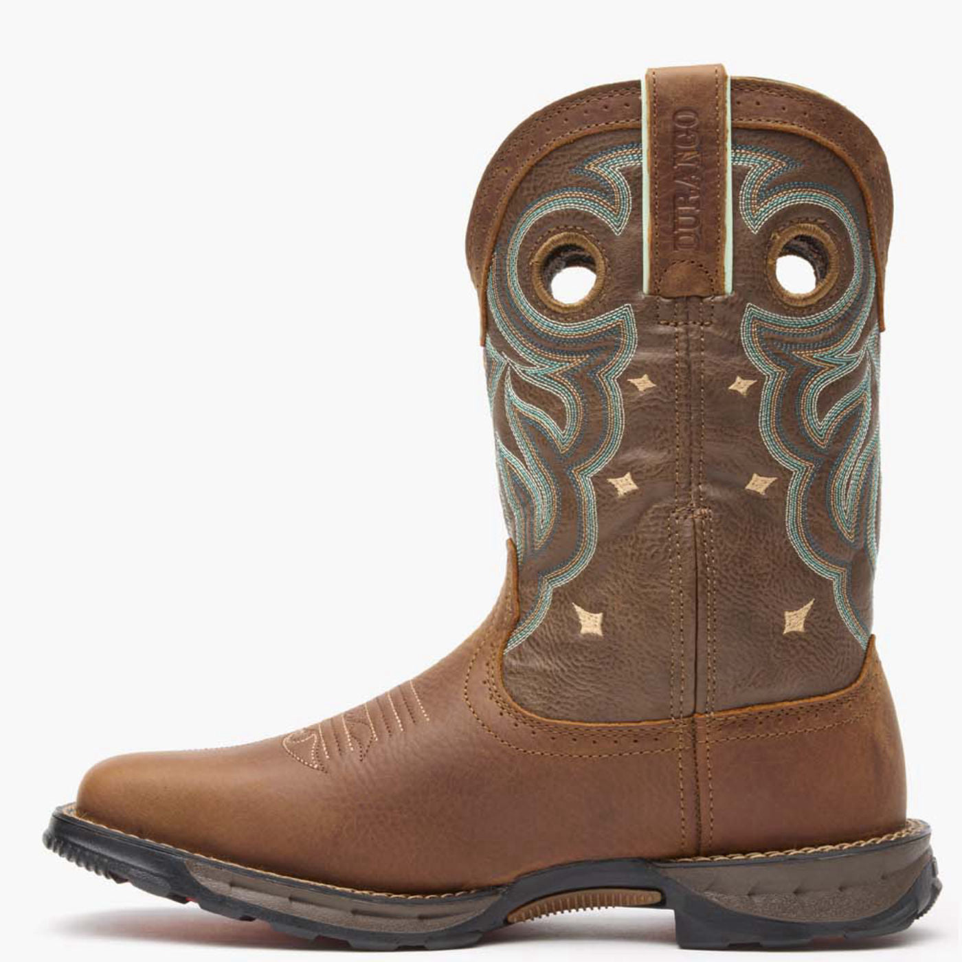 Inner side view of Durango Maverick women's brown square toe work boot