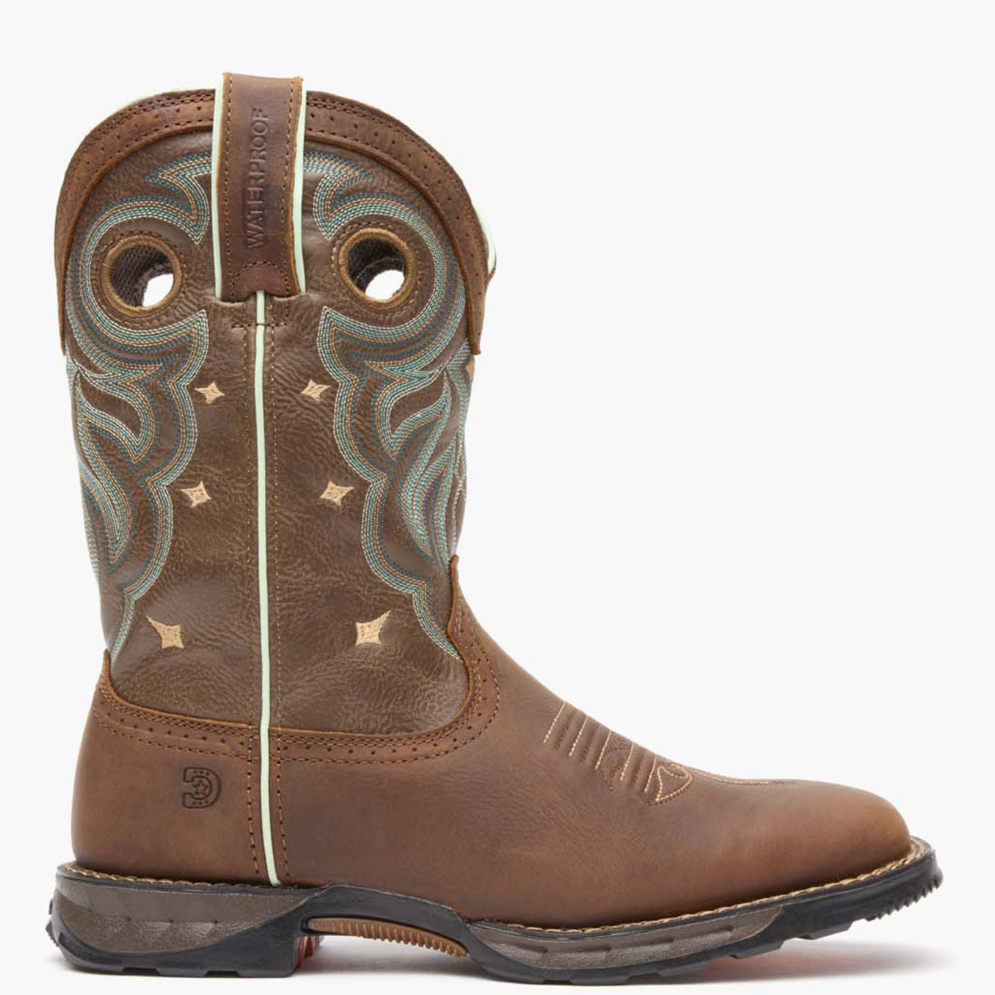 Outer side view of Durango Maverick women's brown square toe work boot