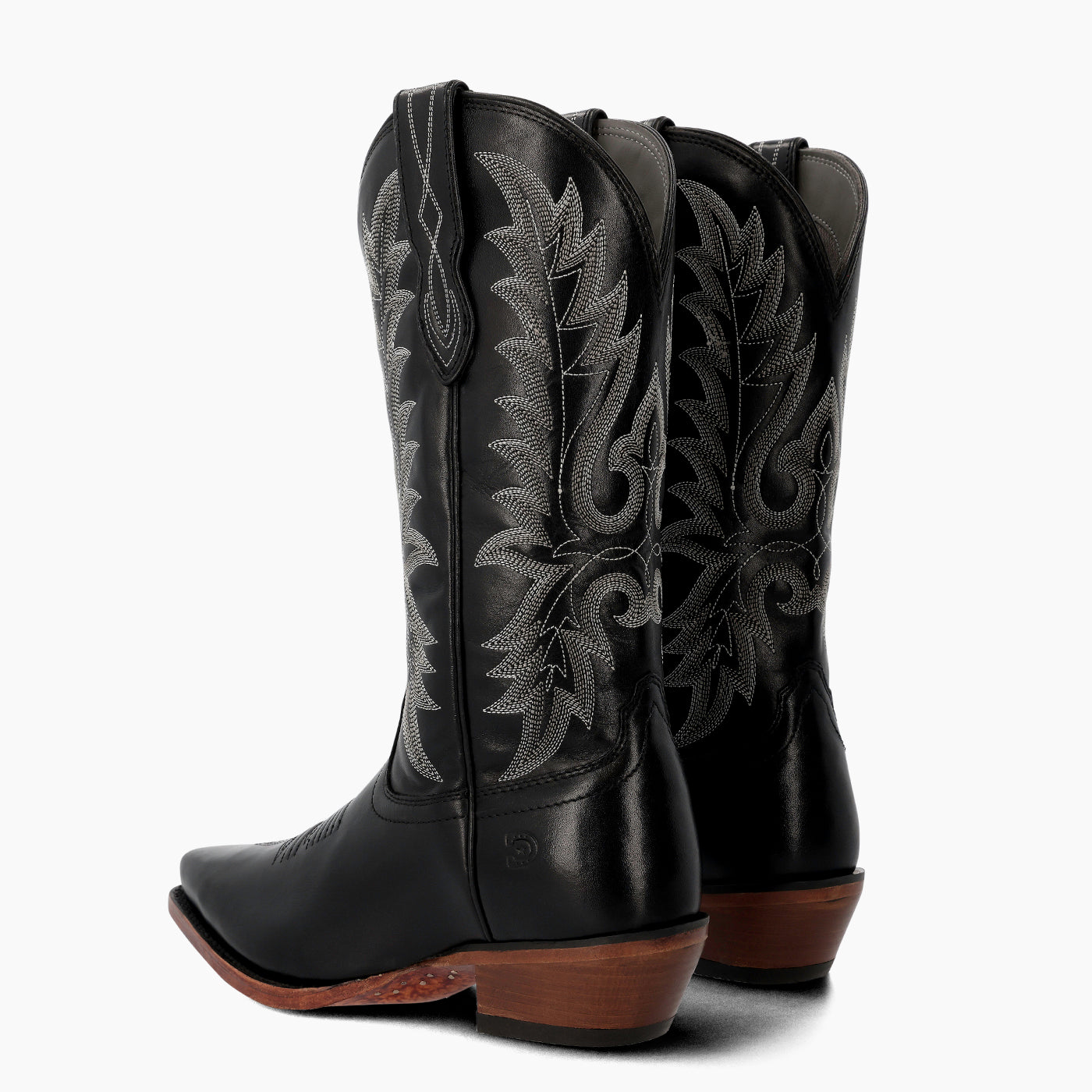 Back view of a pair of Durango black cowgirl boots