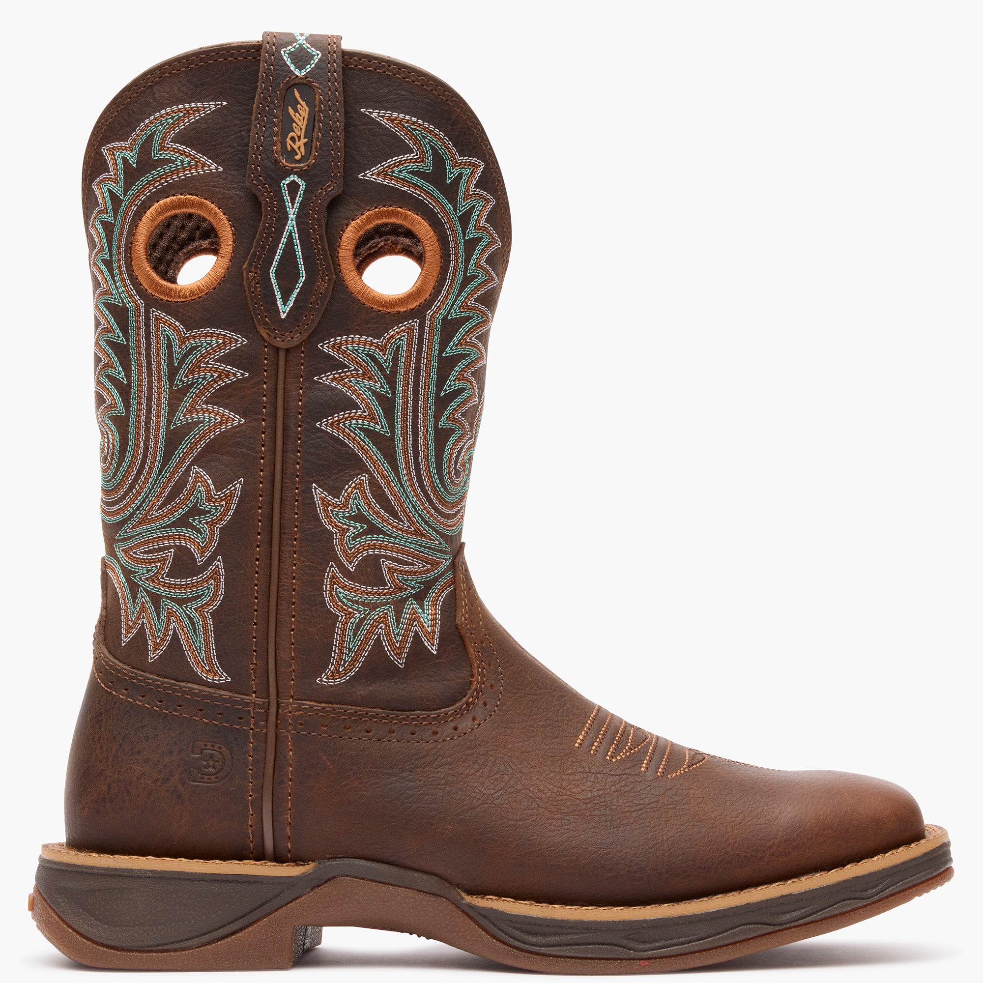 Outer side view of brown Durango Rebel Ultra Lite western boot