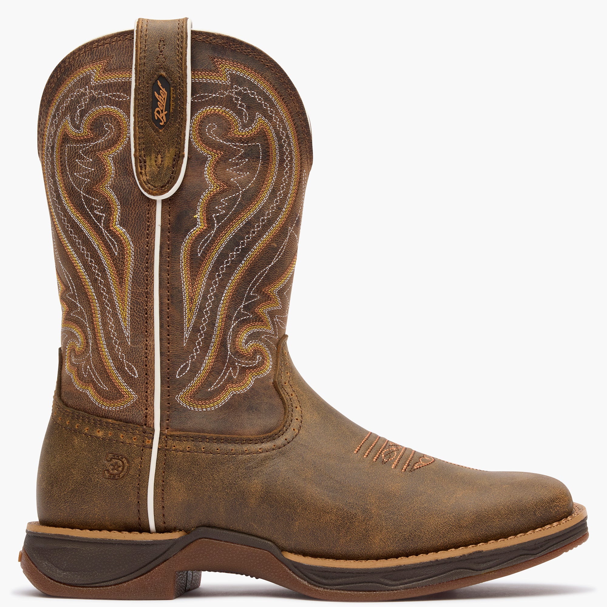 Outer side view of Durango Rebel Ultra Lite brown western boot