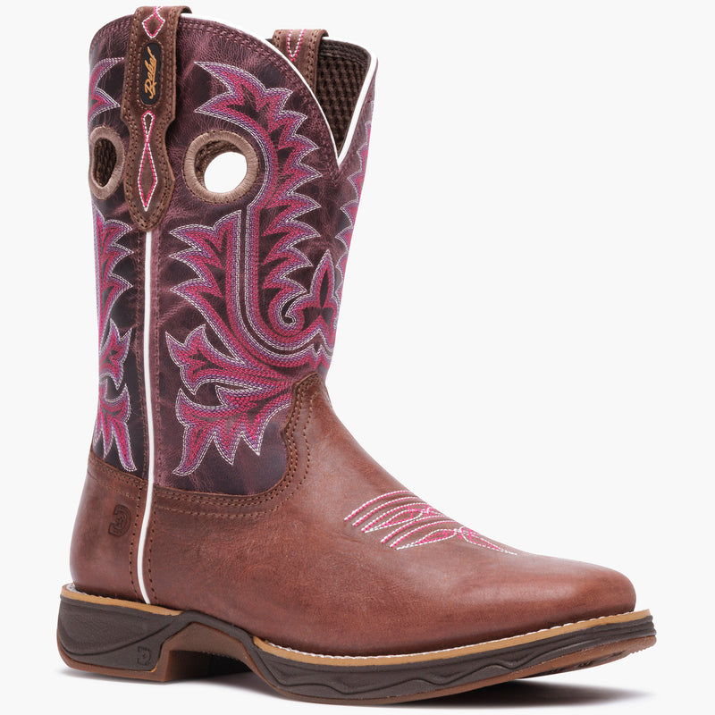 Front view of Durango Rebel Ultra Lite western boot with pink stitching