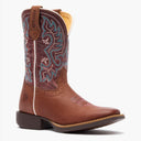 Front view of a Durango kids' dark pink and brown cowgirl boot