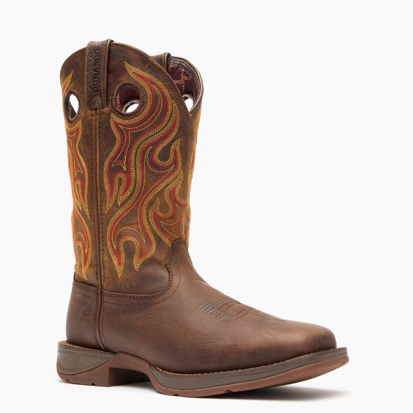 Front view of Durango Rebel brown square toe leather western boot