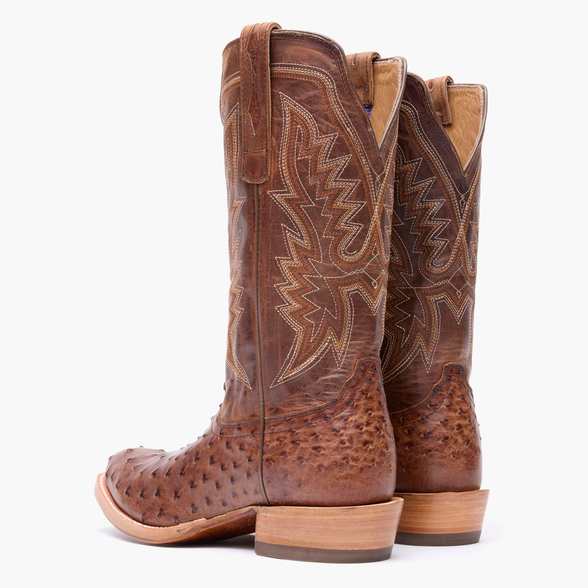 Back pair view of Durango® Men's PRCA Collection Full-Quill Ostrich Western Boot