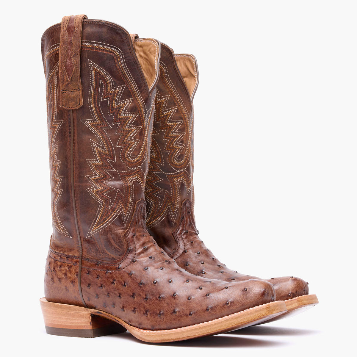 Front pair view of Durango® Men's PRCA Collection Full-Quill Ostrich Western Boot