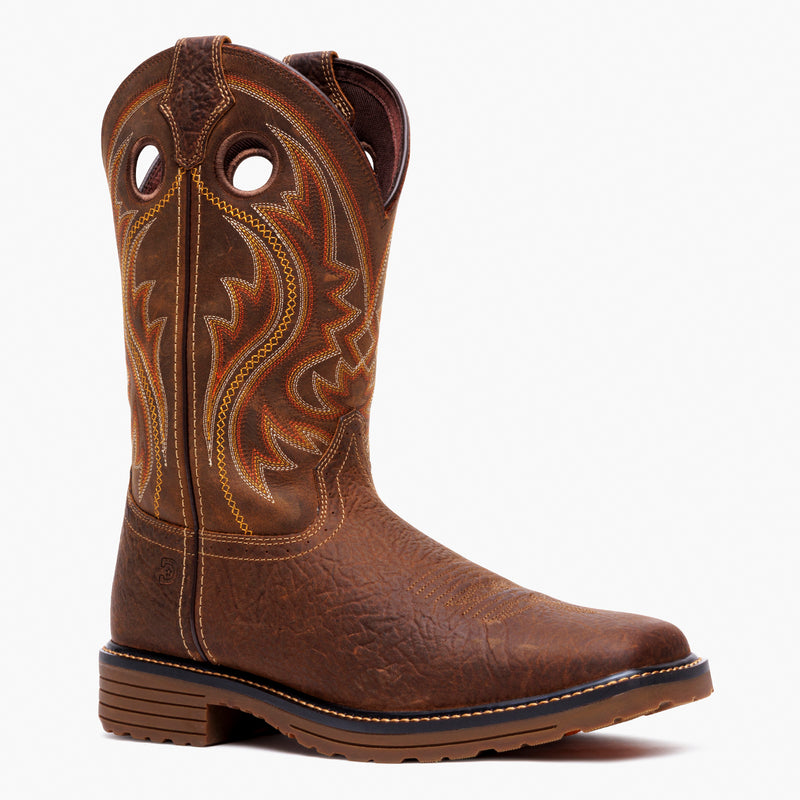 Front view of a Durango brown work boot