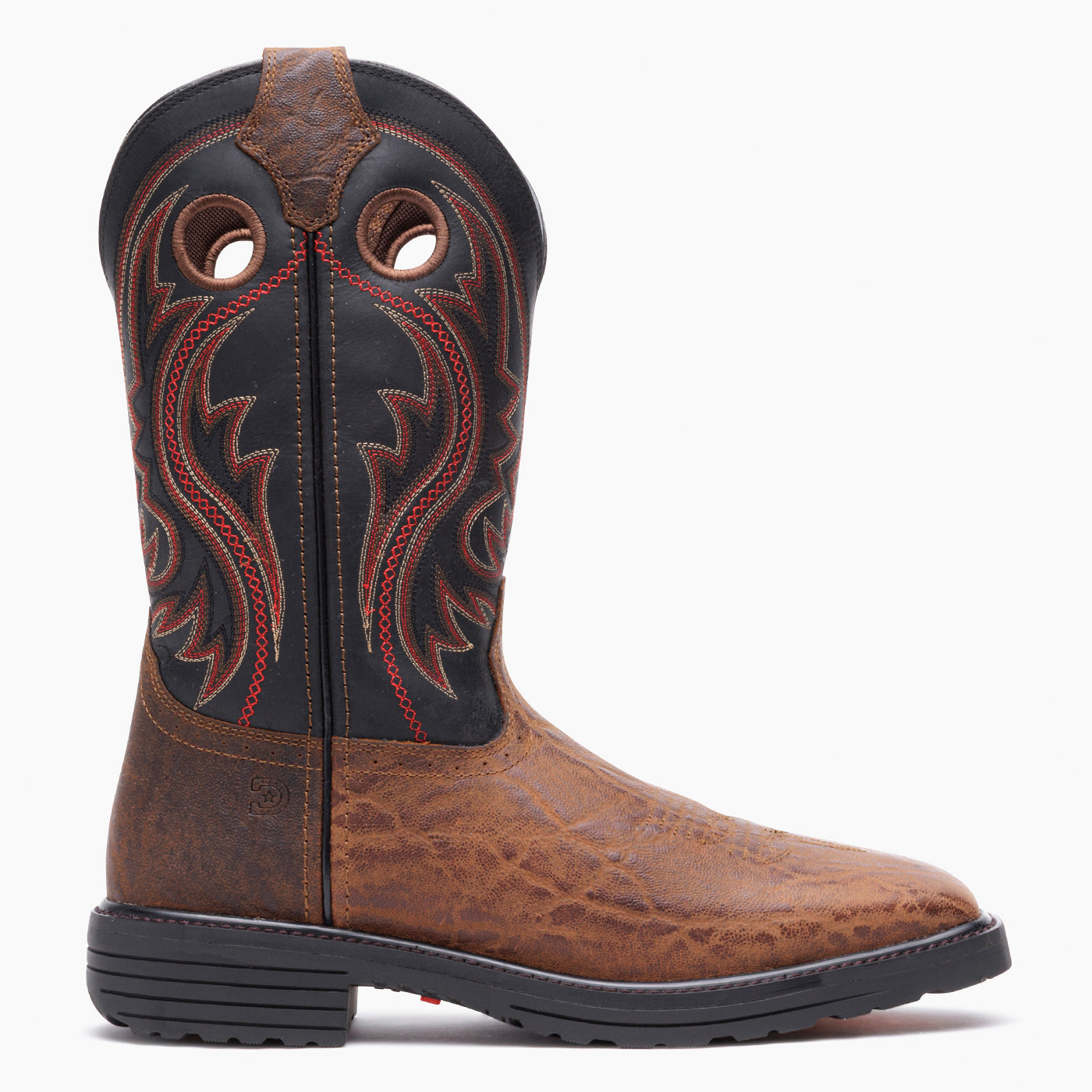 Outer view of Durango black and brown steel toe work boot