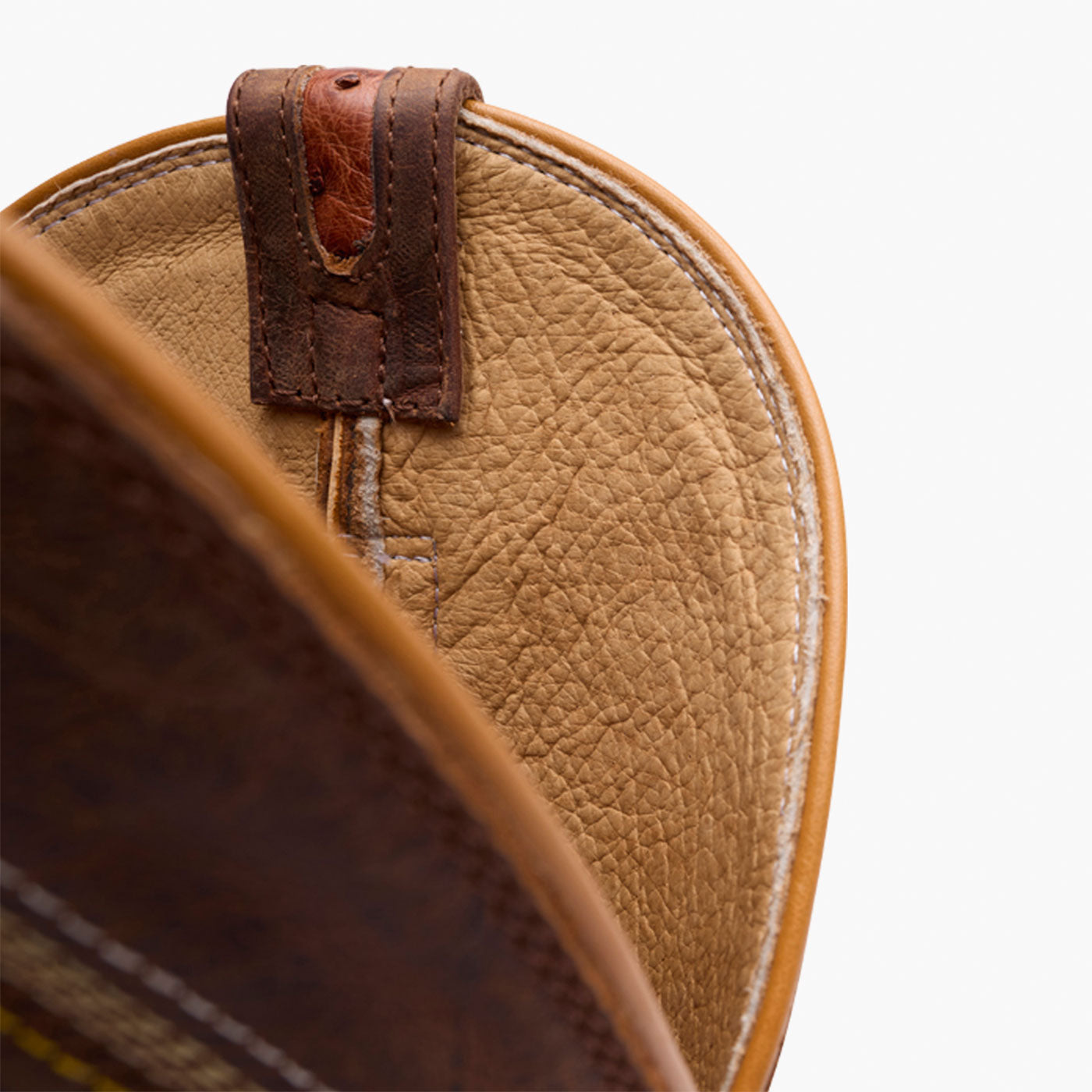 Close up of leather lined brown Durango ostrich western boot