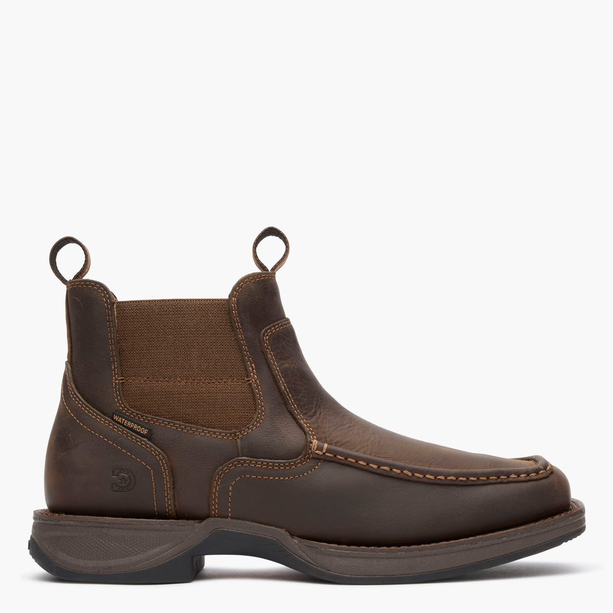 Profile view of Durango® men’s 5 ½” Dark Earth Waterproof Red Dirt Rebel™ Ultra-Lite Chelsea
