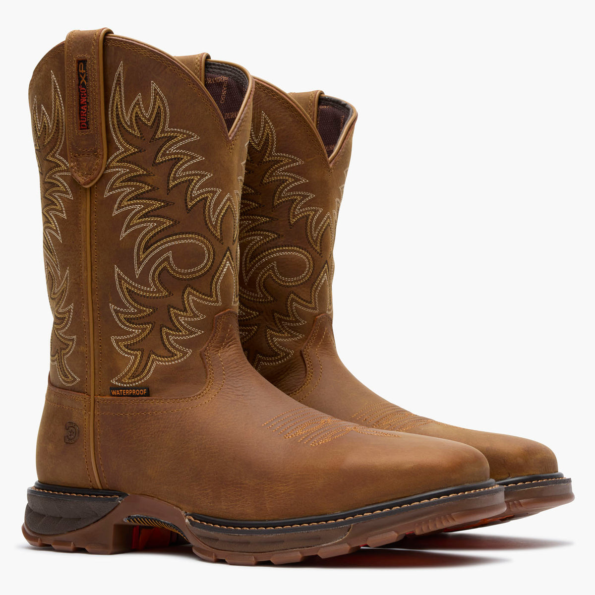 Front view of Durango® men’s 11” Rawhide Brown Steel Toe Waterproof Durango® Maverick XP™
