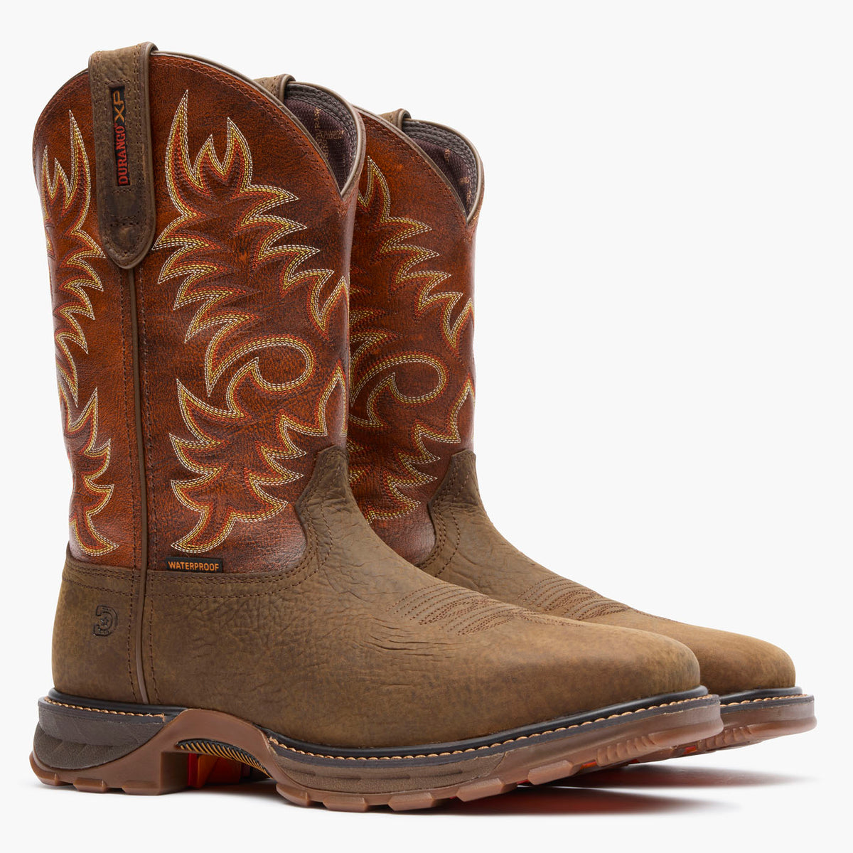 Front view of Durango® men’s 11” Bark Brown/ Cognac Steel Toe Waterproof Durango® Maverick XP™