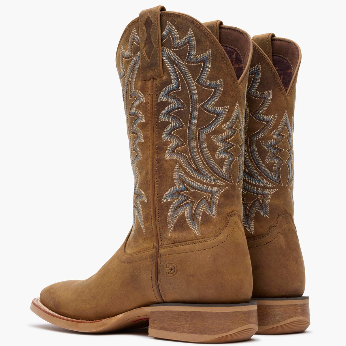 Back pair view of brown Durango Rebel Pro men's square cowboy boots