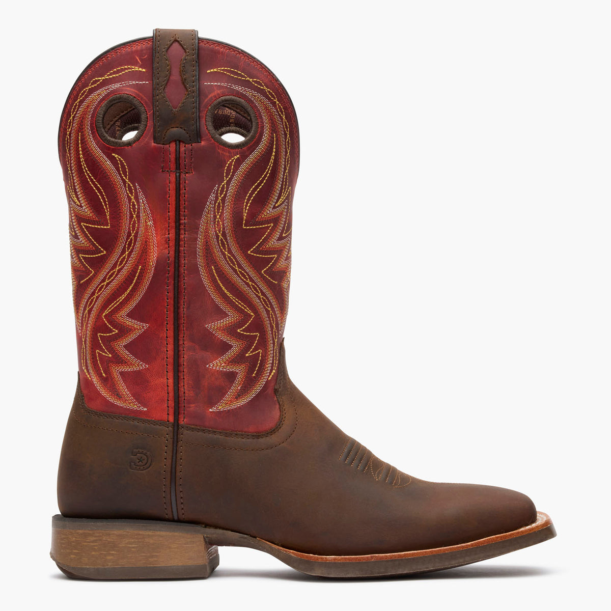 Outer side view of Durango® men’s 12” Hickory Brown/Chili Pepper Rebel Pro™