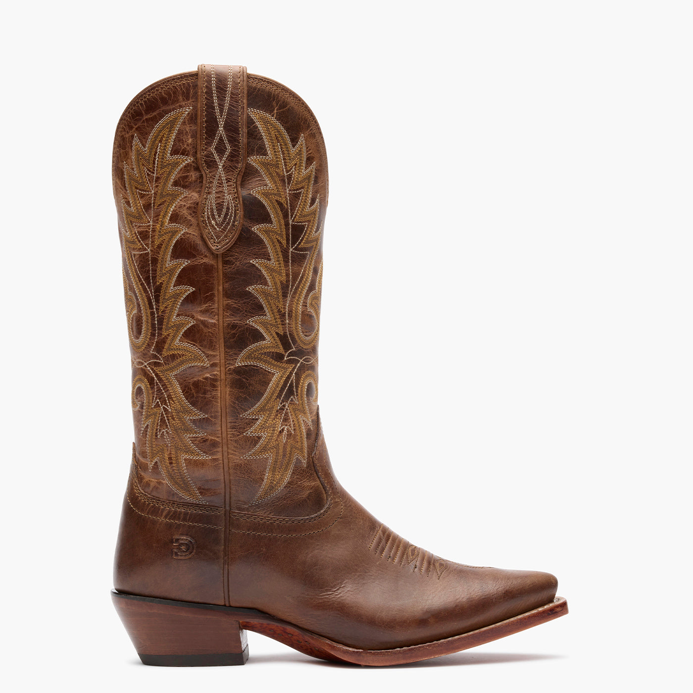 Outer side view of a Durango Crush brown cowgirl boot