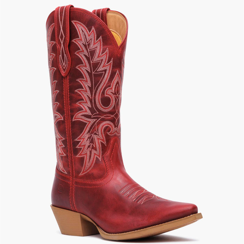 Front view of a Durango red cowgirl boot