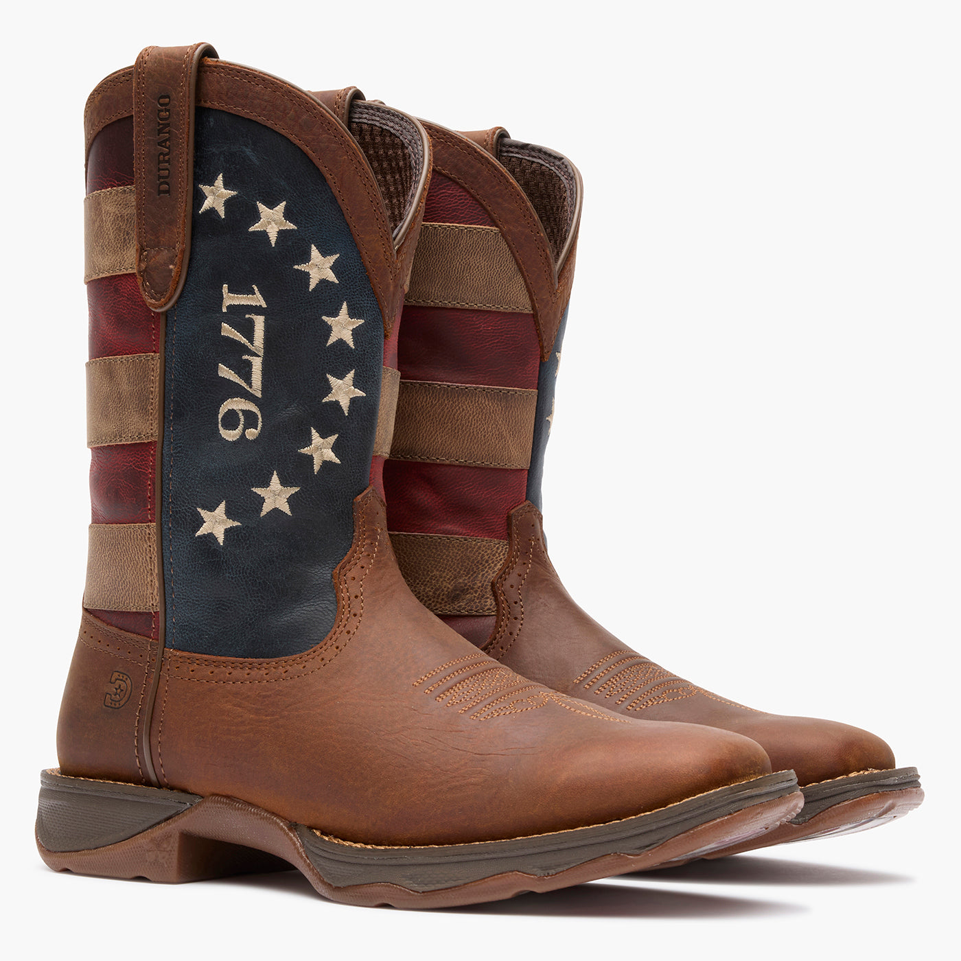 Front pair view of Durango America 250 Flag Boots with square toe