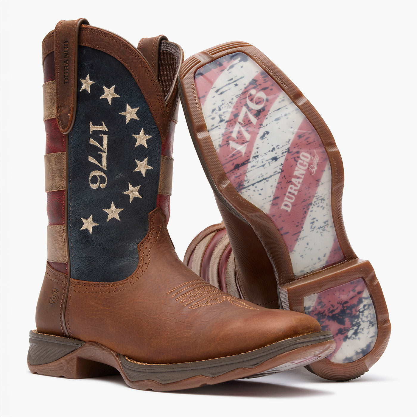 Front pair view of Durango America 250 Flag Boots with rubber outsole