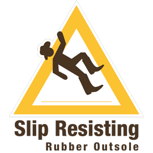 Logo indicating slip resistance with a person falling through a yellow triangle on a white background.