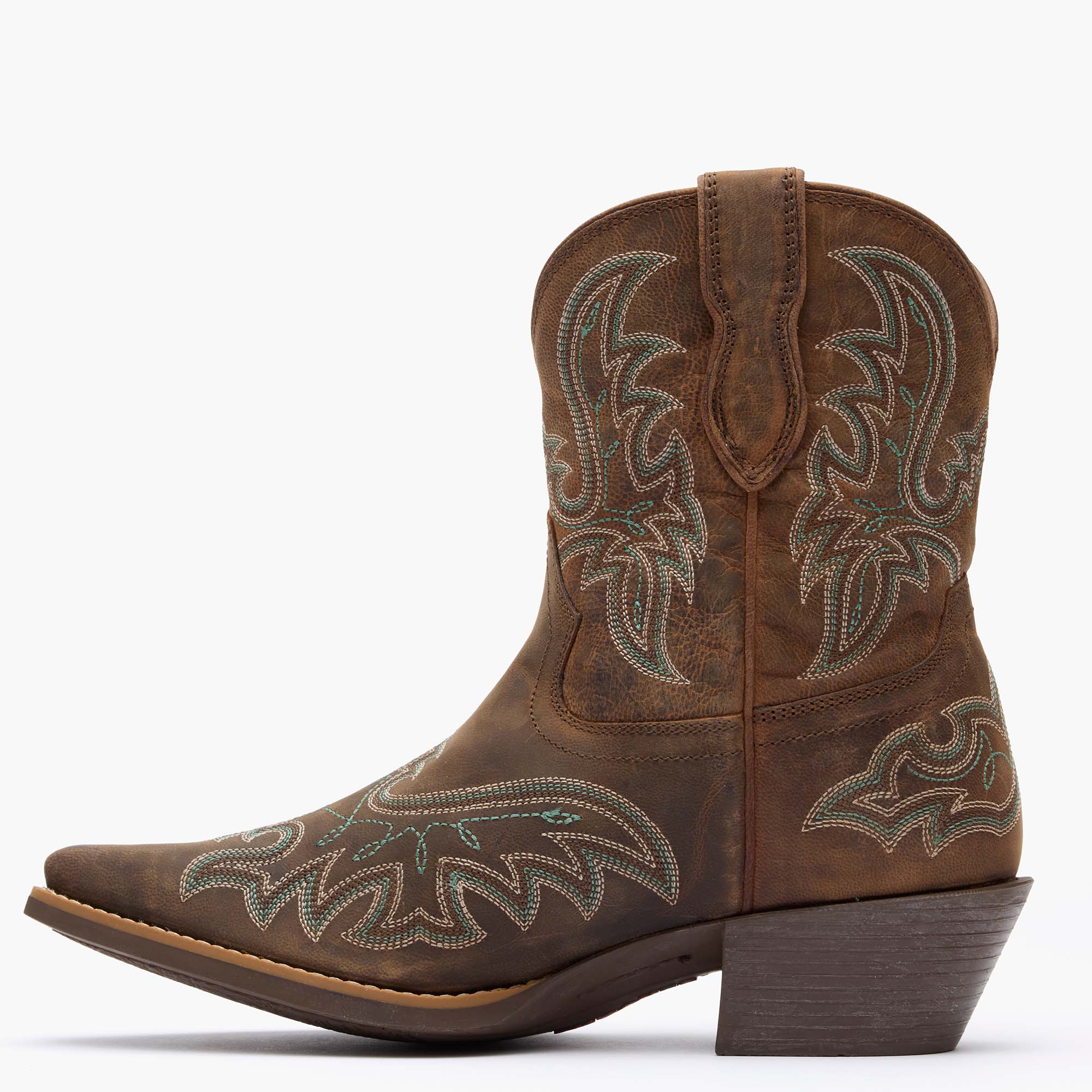 Inner side view of Durango Shyloh brown fashion toe western boots