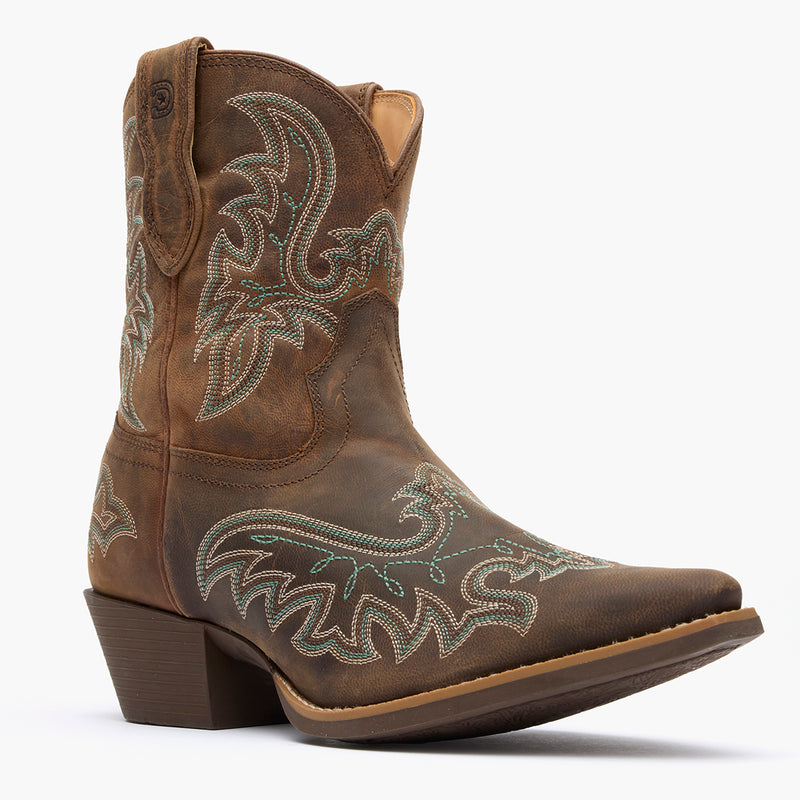 Front view of Durango Women's Shyloh Brown Snip Toe Short Western Boot