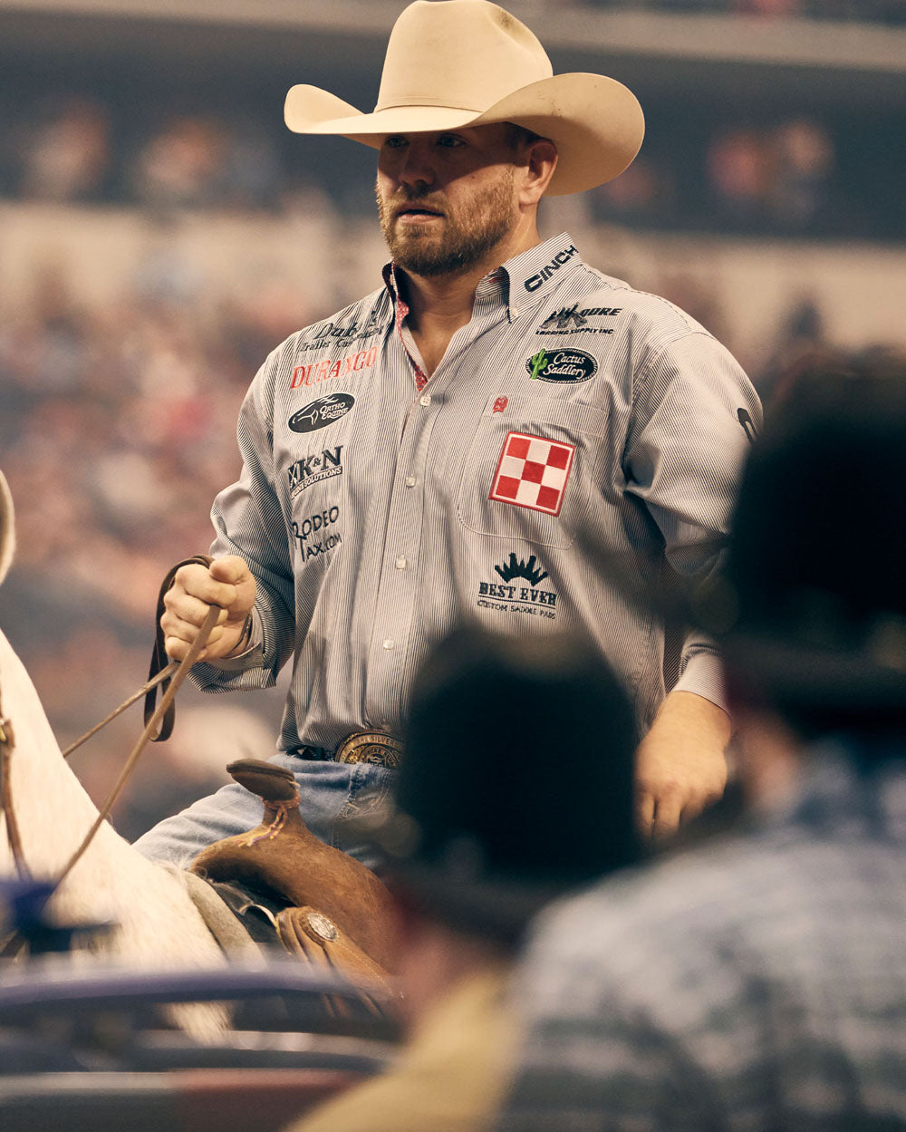 Team Durango Steer Wrestler, Jacob Talley in the arena.