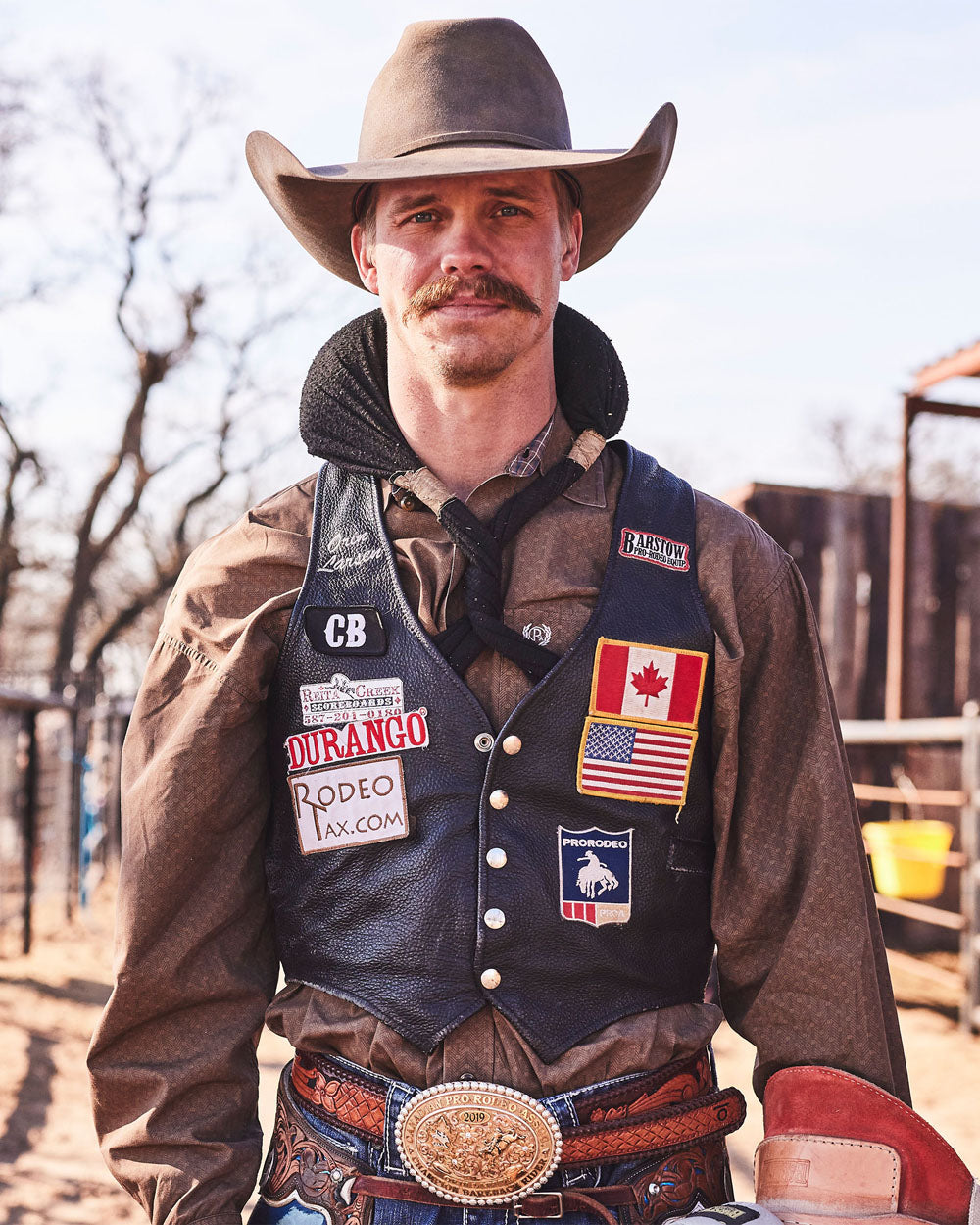 Team Durango Bareback Rider Orin Larsen on a ranch.