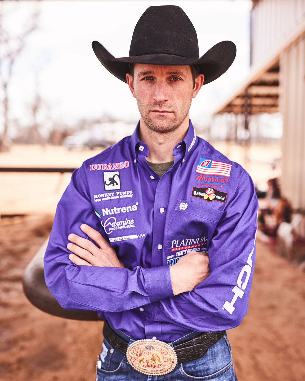 Team Durango member, Shane Hanchey, Tie-Down Roper, posing at a ranch.